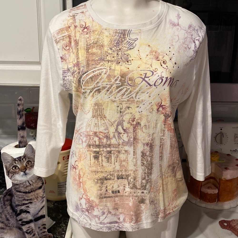 E womens Nicole Miller casual 3/4 sleeve stretch regular size top XL